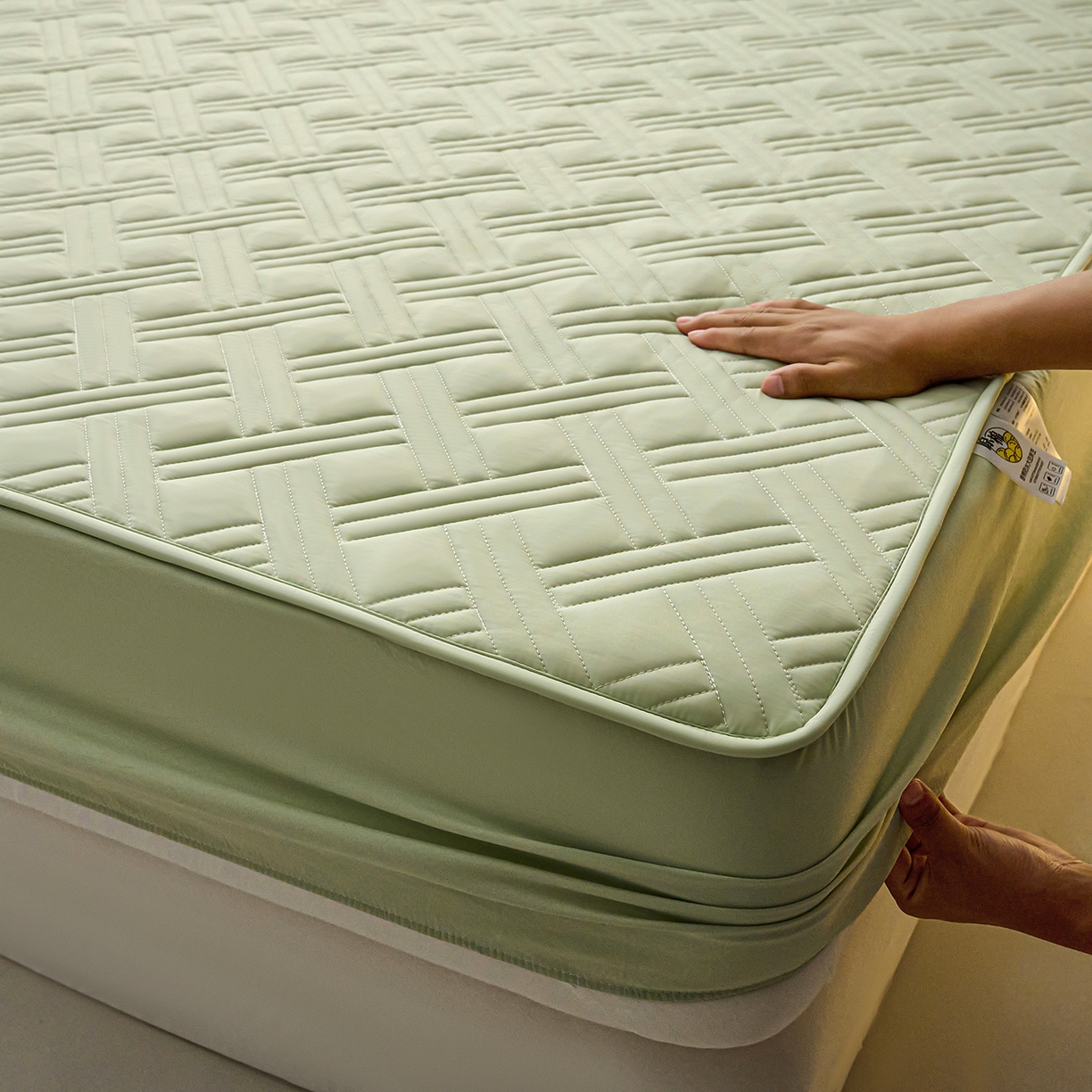 91家纺网 家纺一手货源 找家纺 X猫先生 2025新款A类原棉大豆防水床笠隔尿夹棉床笠床垫保护罩外贸跨境 迷宫-草绿