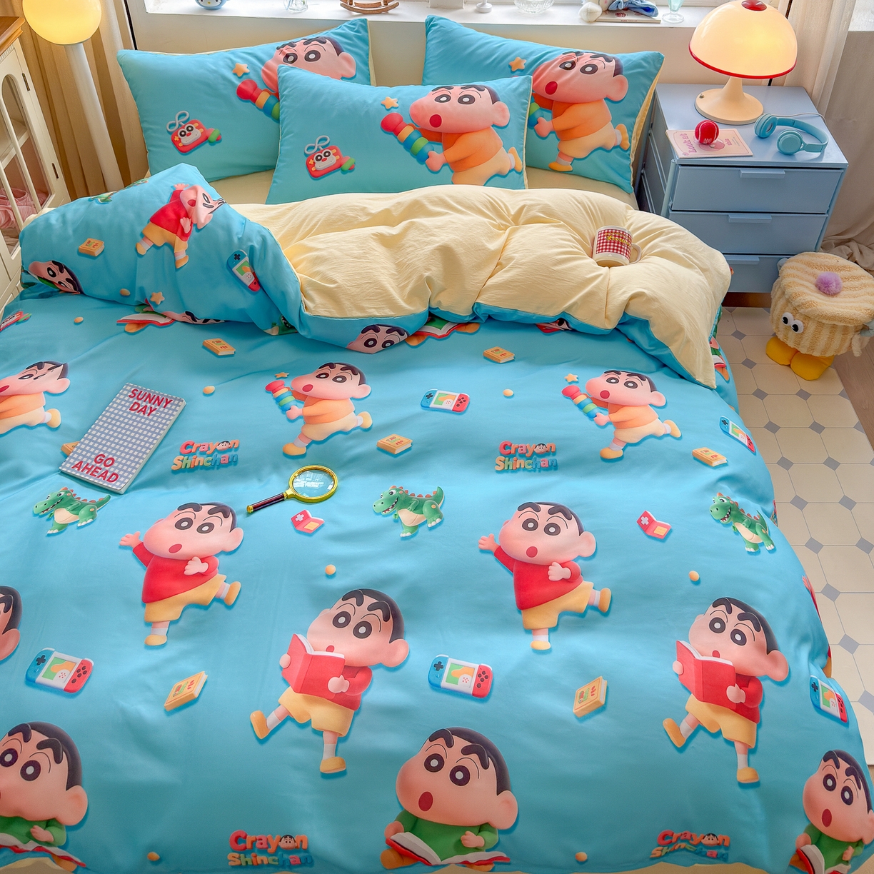 91家纺网 家纺一手货源 找家纺 优卡迪家纺馆 2025新款110克5D数码印花四件套 小新爱学习