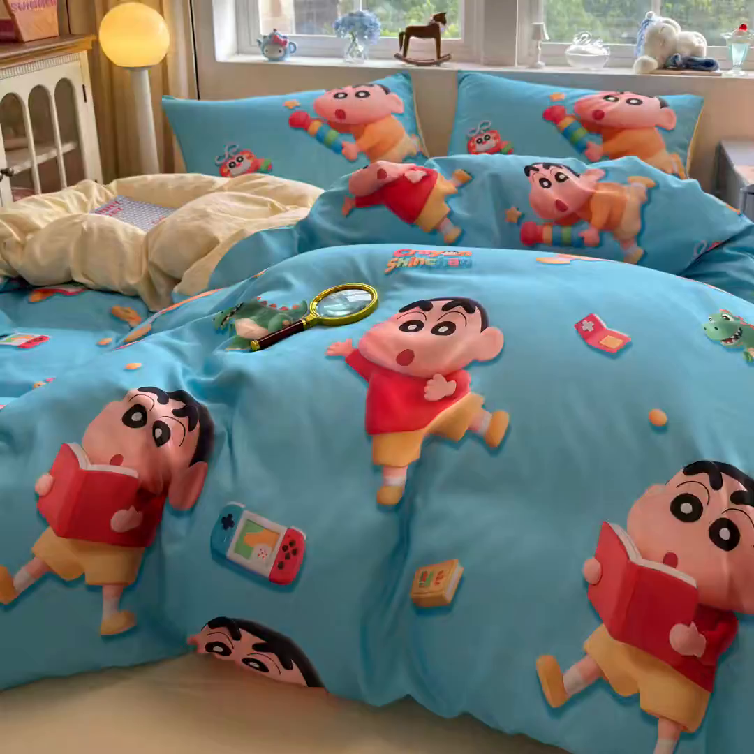 91家纺网 家纺一手货源 找家纺 优卡迪家纺馆 2025新款110克5D数码印花四件套 小新爱学习