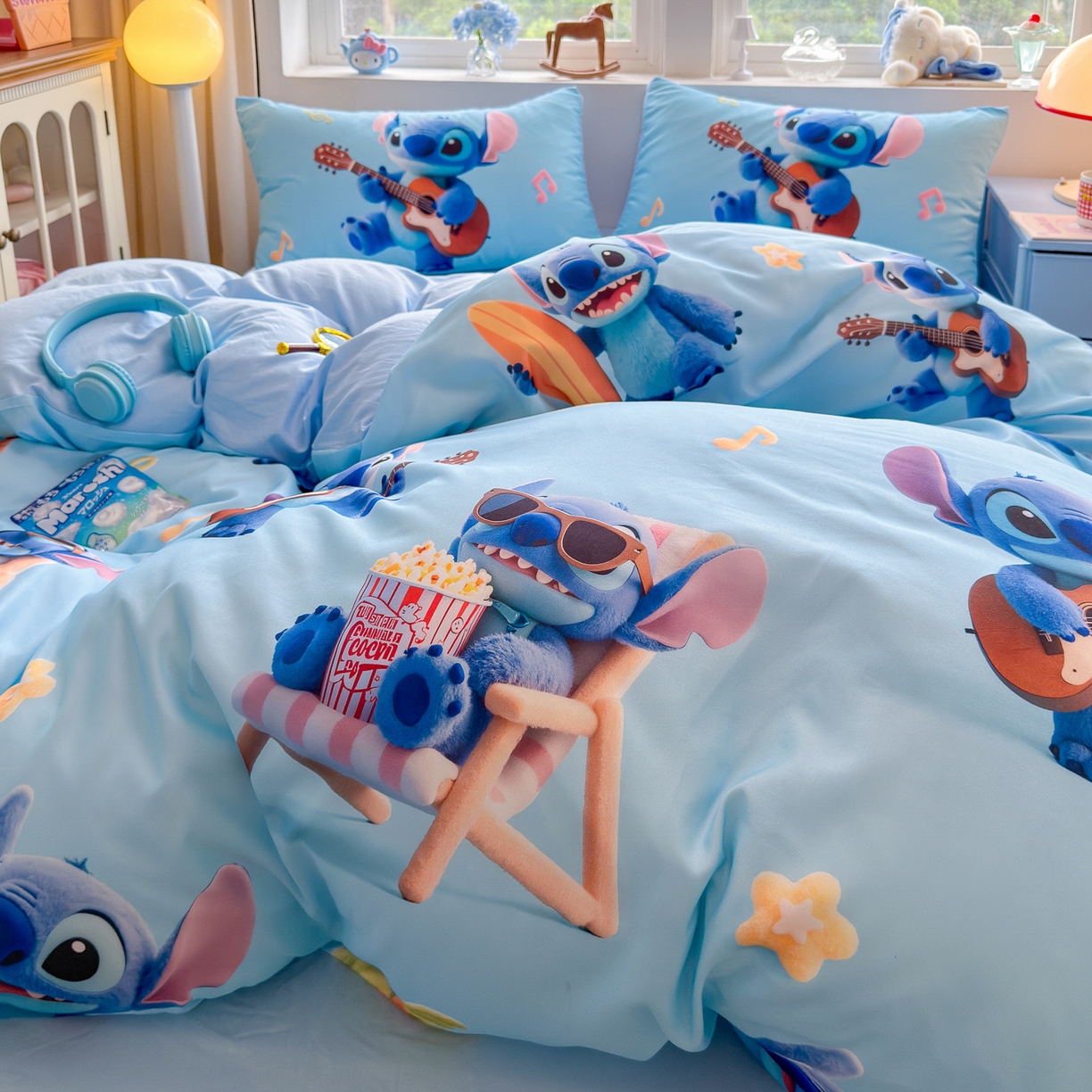 优卡迪家纺馆 2025新款110克5D数码印花四件套 休闲史迪奇-蓝