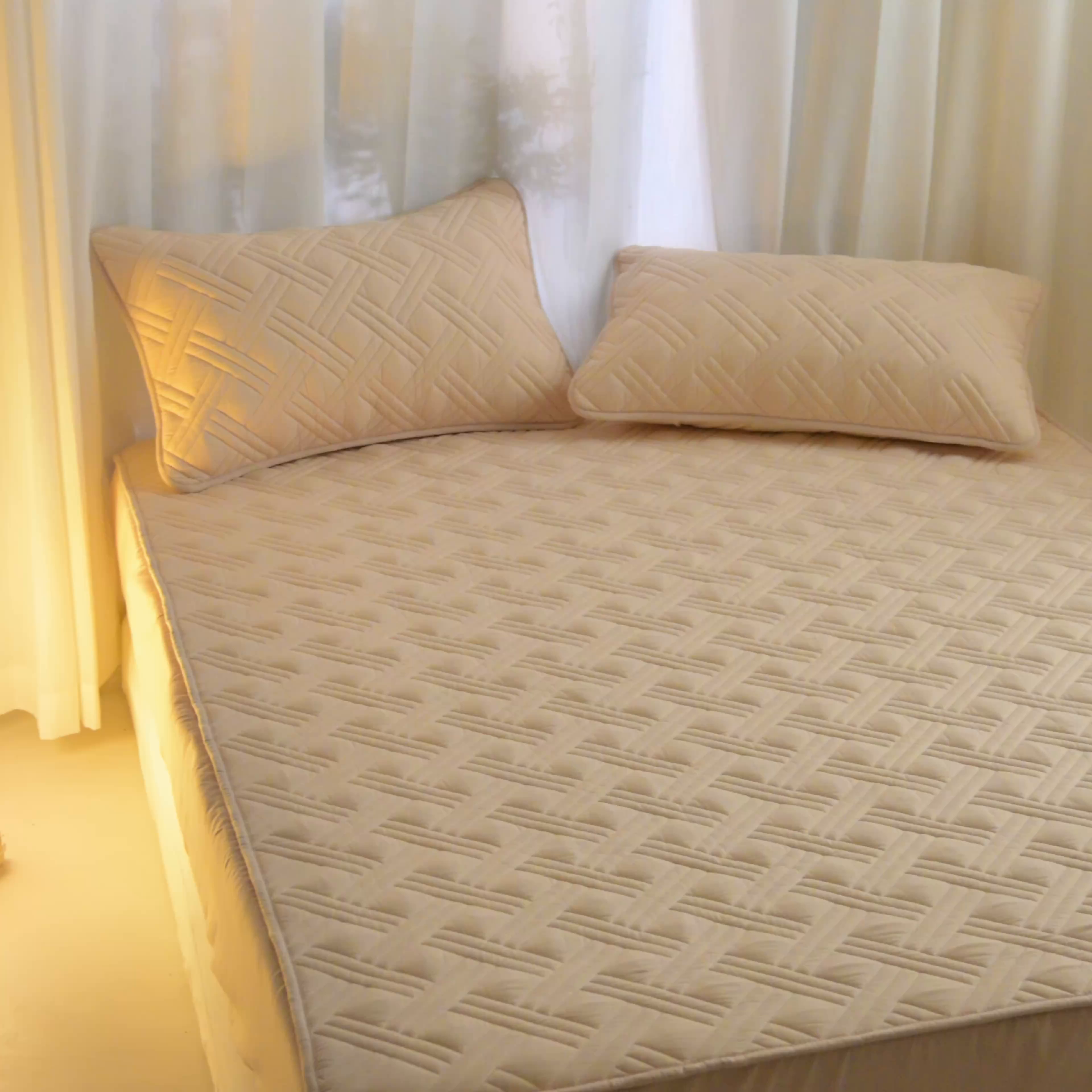 91家纺网 家纺一手货源 找家纺 X猫先生 2025新款A类原棉大豆防水床笠隔尿夹棉床笠床垫保护罩外贸跨境 迷宫-卡其