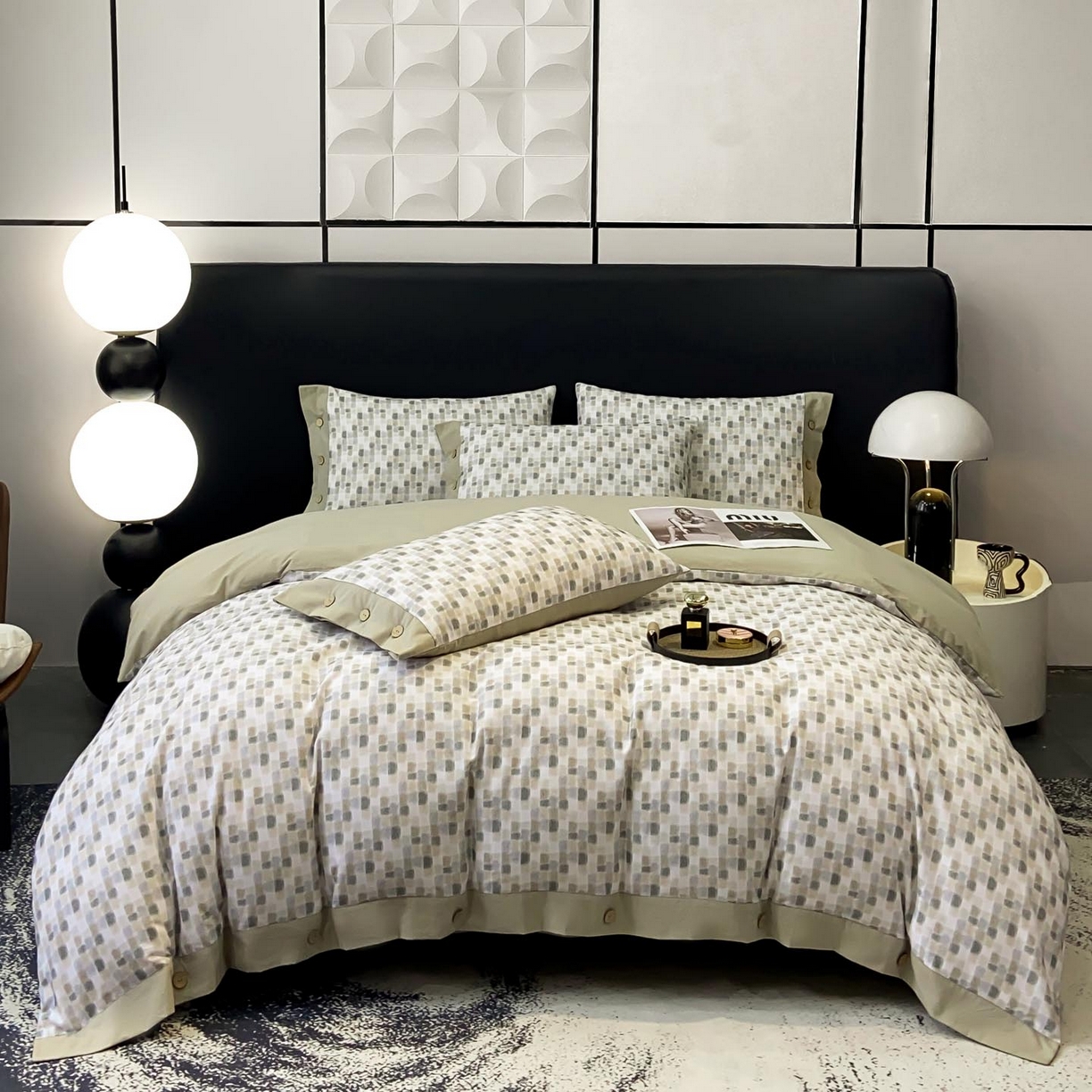 91家纺网 家纺一手货源 找家纺 麦田家纺 2025新款全棉纯棉轻奢加厚磨毛纽扣款四件套 随感-绿