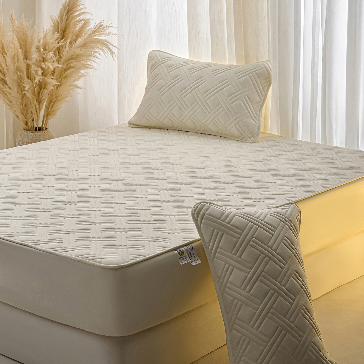 91家纺网 家纺一手货源 找家纺 X猫先生 2025新款A类原棉大豆防水床笠隔尿夹棉床笠床垫保护罩外贸跨境 迷宫-米白