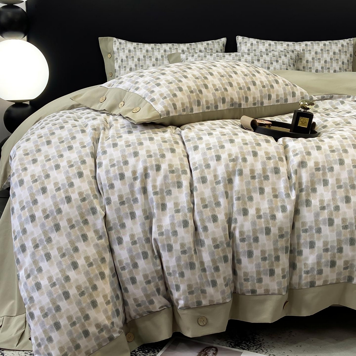 91家纺网 家纺一手货源 找家纺 麦田家纺 2025新款全棉纯棉轻奢加厚磨毛纽扣款四件套 随感-绿