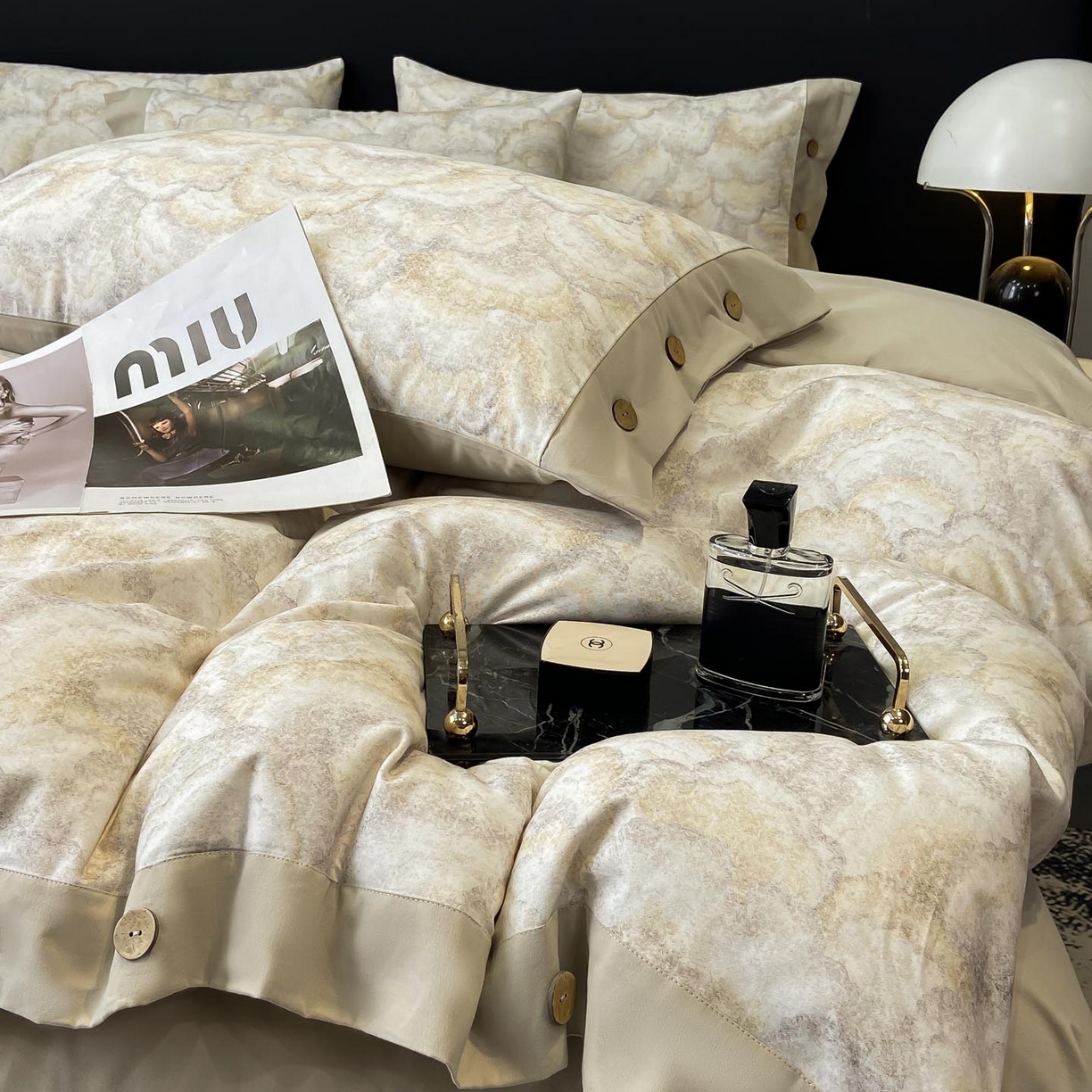 麦田家纺 2025新款全棉纯棉轻奢加厚磨毛纽扣款四件套 温言-浅咖