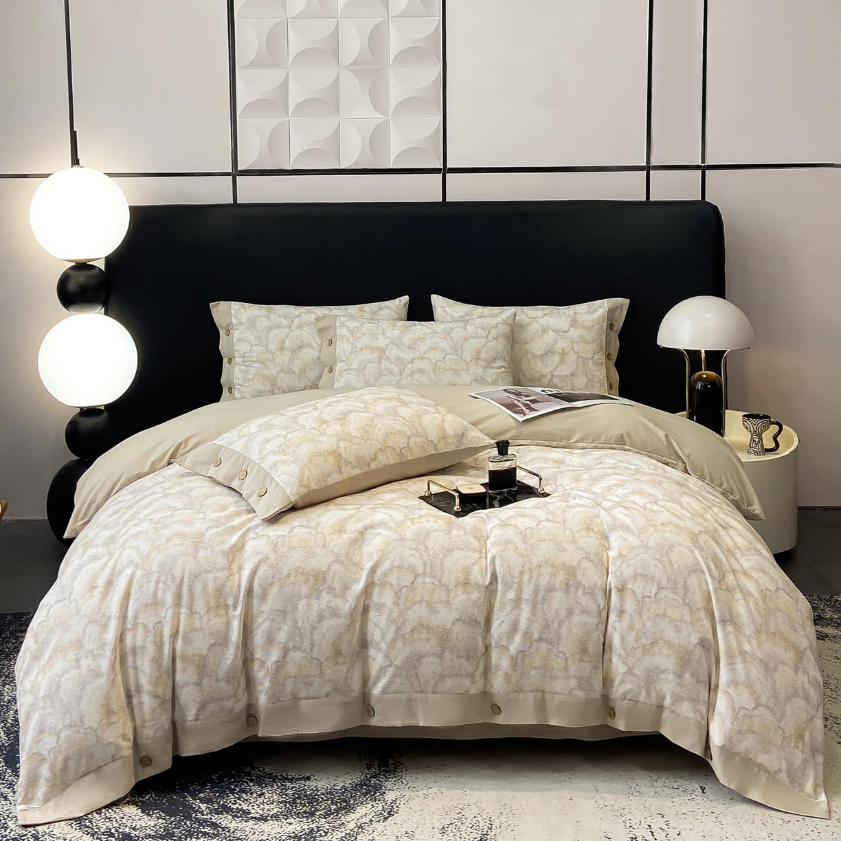 91家纺网 家纺一手货源 找家纺 麦田家纺 2025新款全棉纯棉轻奢加厚磨毛纽扣款四件套 温言-浅咖