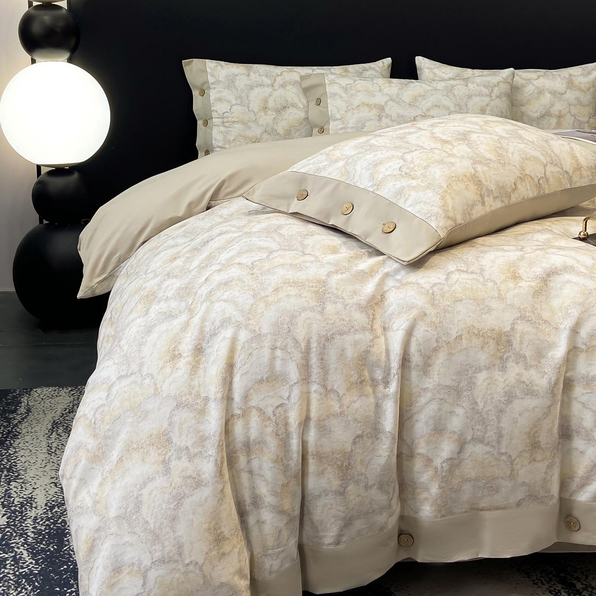 91家纺网 家纺一手货源 找家纺 麦田家纺 2025新款全棉纯棉轻奢加厚磨毛纽扣款四件套 温言-浅咖