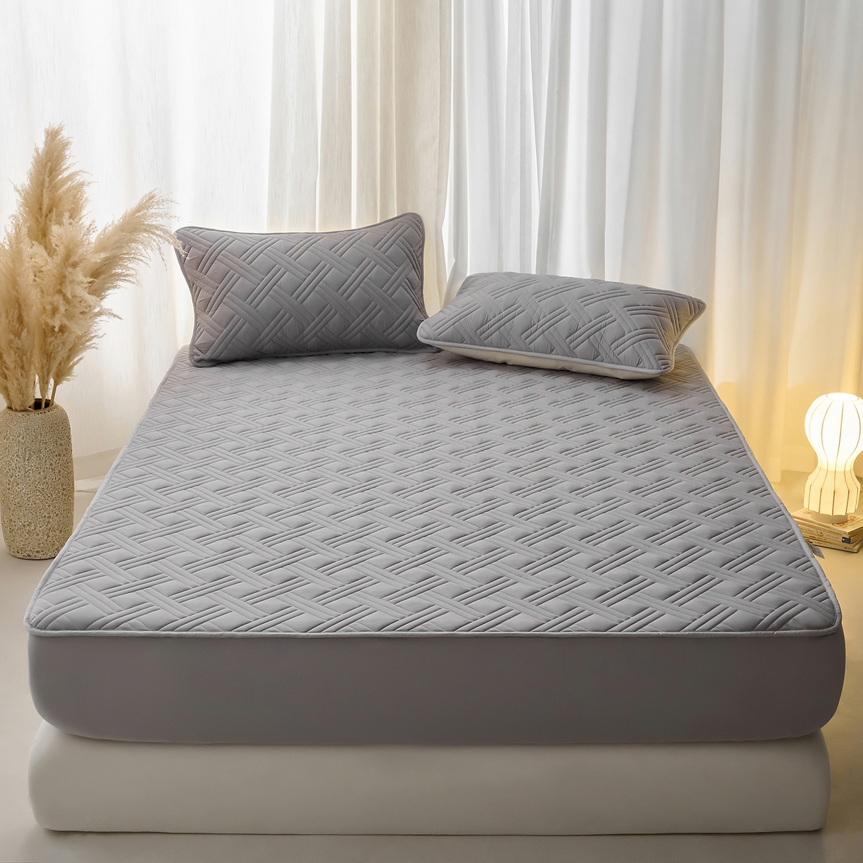 91家纺网 家纺一手货源 找家纺 X猫先生 2025新款A类原棉大豆防水床笠隔尿夹棉床笠床垫保护罩外贸跨境 迷宫-星空灰