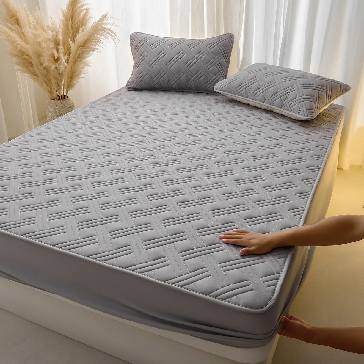 91家纺网 家纺一手货源 找家纺 X猫先生 2025新款A类原棉大豆防水床笠隔尿夹棉床笠床垫保护罩外贸跨境 迷宫-星空灰