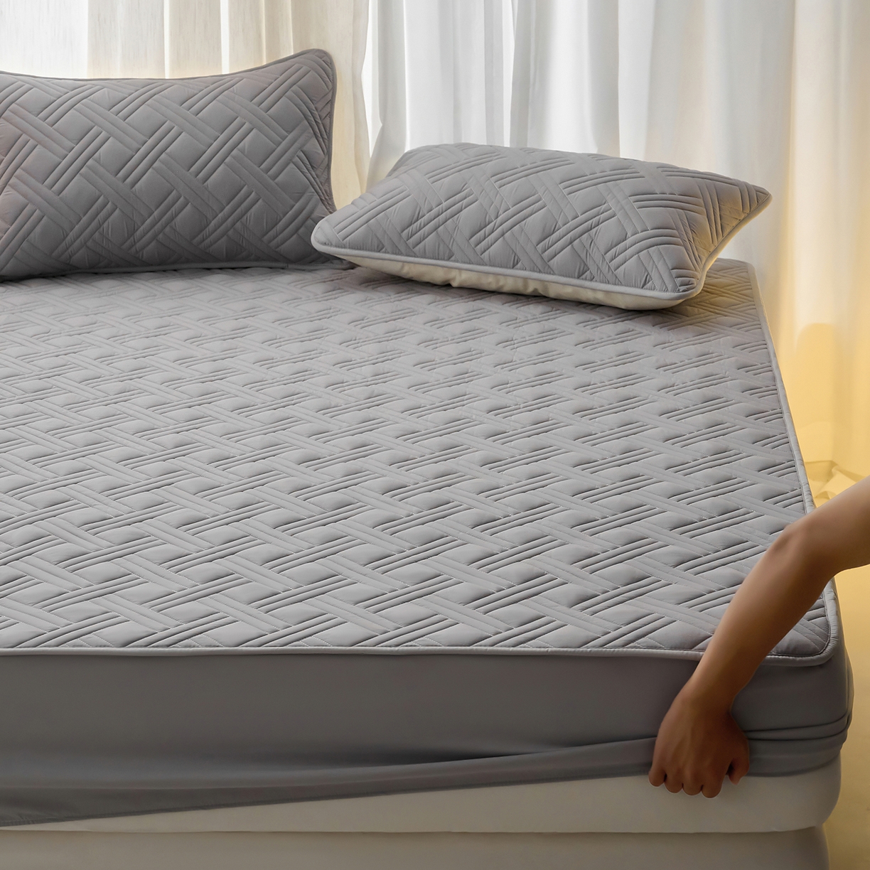 91家纺网 家纺一手货源 找家纺 X猫先生 2025新款A类原棉大豆防水床笠隔尿夹棉床笠床垫保护罩外贸跨境 迷宫-星空灰