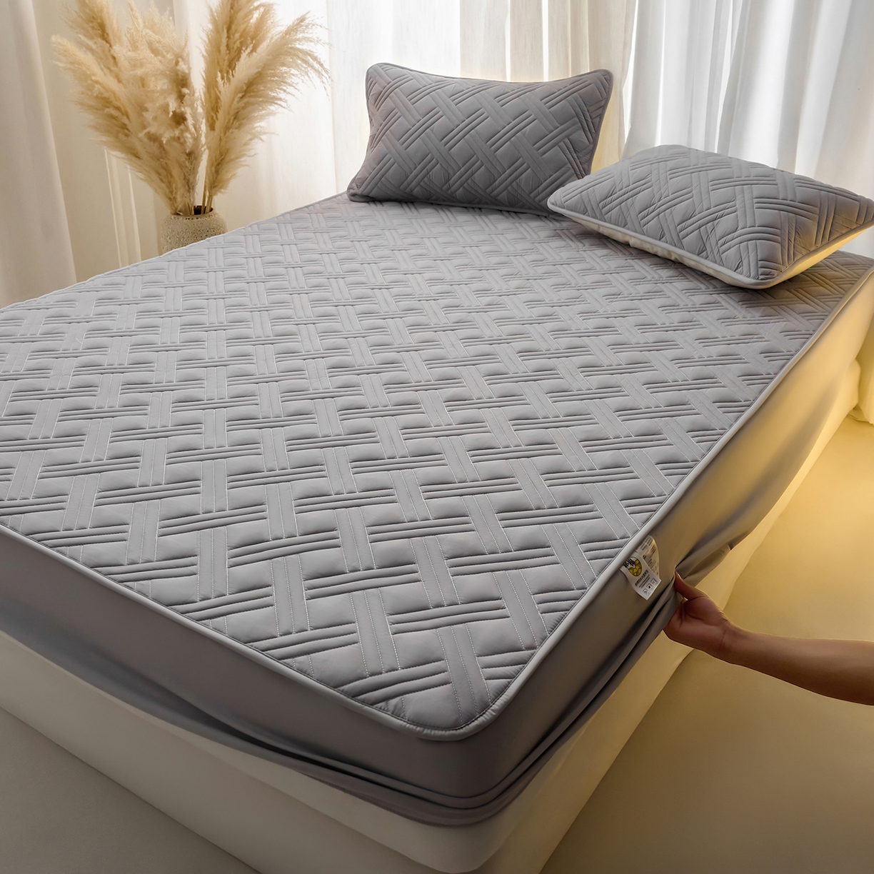 91家纺网 家纺一手货源 找家纺 X猫先生 2025新款A类原棉大豆防水床笠隔尿夹棉床笠床垫保护罩外贸跨境 迷宫-星空灰