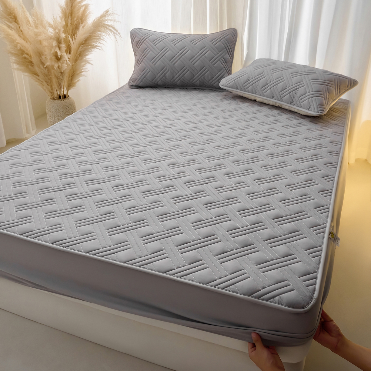 91家纺网 家纺一手货源 找家纺 X猫先生 2025新款A类原棉大豆防水床笠隔尿夹棉床笠床垫保护罩外贸跨境 迷宫-星空灰