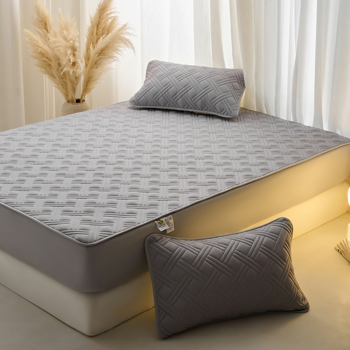 91家纺网 家纺一手货源 找家纺 X猫先生 2025新款A类原棉大豆防水床笠隔尿夹棉床笠床垫保护罩外贸跨境 迷宫-星空灰