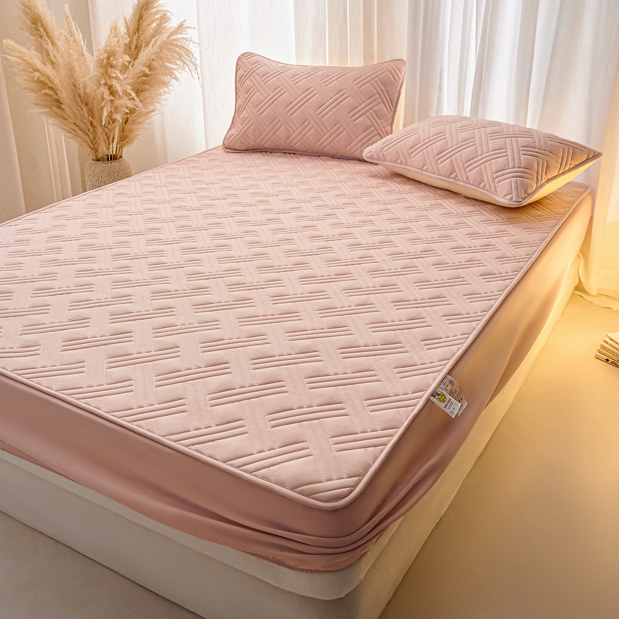 91家纺网 家纺一手货源 找家纺 X猫先生 2025新款A类原棉大豆防水床笠隔尿夹棉床笠床垫保护罩外贸跨境 迷宫-玉粉