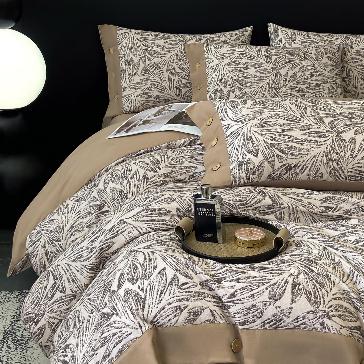 91家纺网 家纺一手货源 找家纺 麦田家纺 2025新款全棉纯棉轻奢加厚磨毛纽扣款四件套 雅集-咖