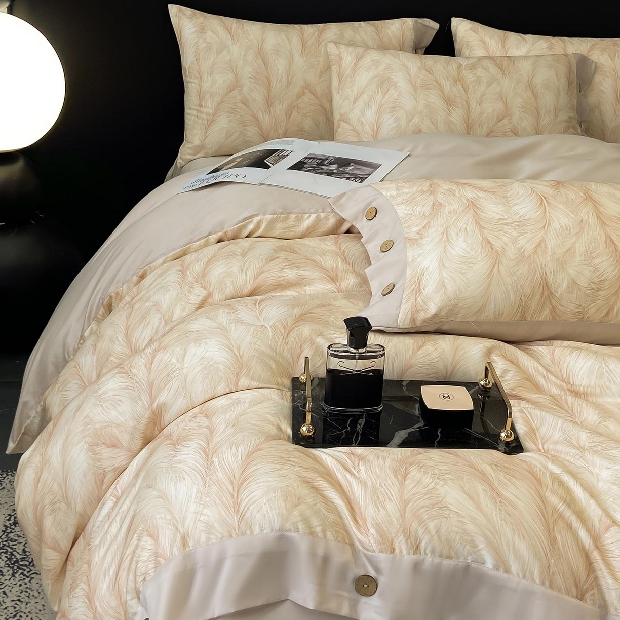 91家纺网 家纺一手货源 找家纺 麦田家纺 2025新款全棉纯棉轻奢加厚磨毛纽扣款四件套 云裳