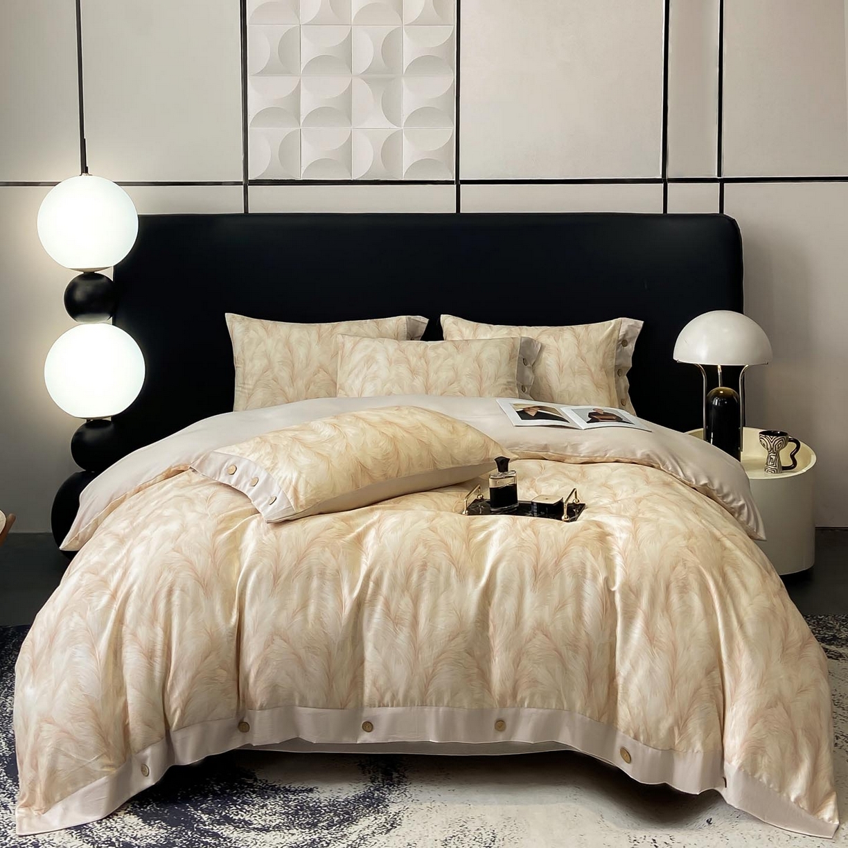 91家纺网 家纺一手货源 找家纺 麦田家纺 2025新款全棉纯棉轻奢加厚磨毛纽扣款四件套 云裳