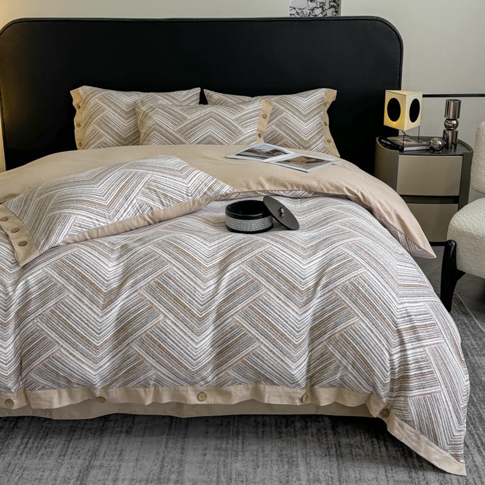 91家纺网 家纺一手货源 找家纺 麦田家纺 2025新款全棉纯棉轻奢加厚磨毛纽扣款四件套 艾文