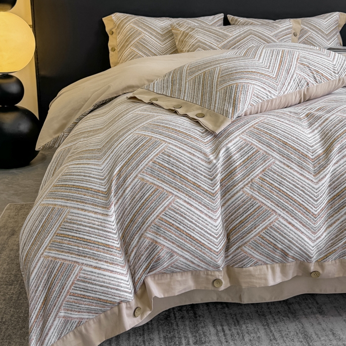 91家纺网 家纺一手货源 找家纺 麦田家纺 2025新款全棉纯棉轻奢加厚磨毛纽扣款四件套 艾文