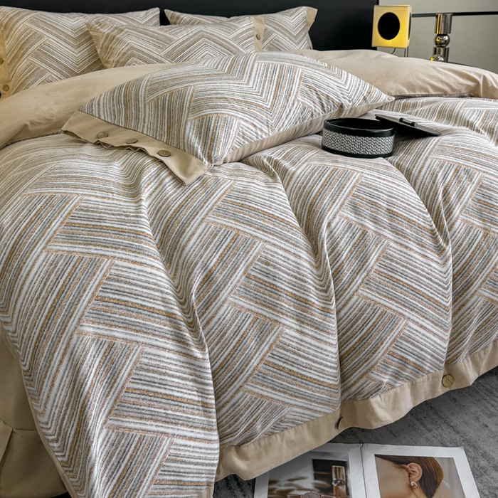 91家纺网 家纺一手货源 找家纺 麦田家纺 2025新款全棉纯棉轻奢加厚磨毛纽扣款四件套 艾文