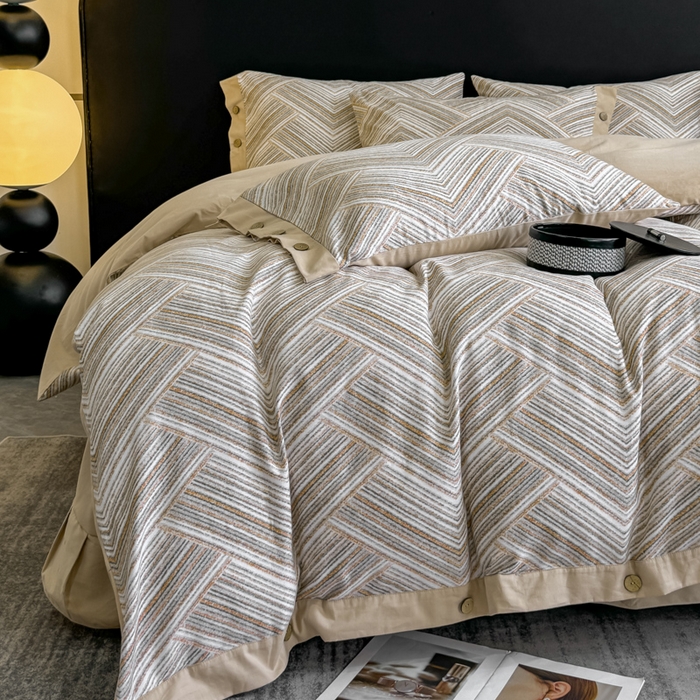 91家纺网 家纺一手货源 找家纺 麦田家纺 2025新款全棉纯棉轻奢加厚磨毛纽扣款四件套 艾文