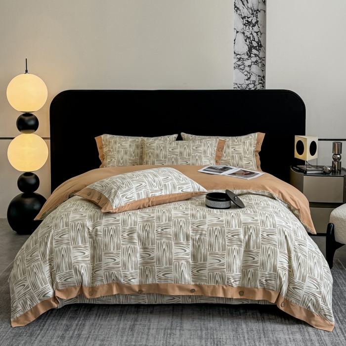 91家纺网 家纺一手货源 找家纺 麦田家纺 2025新款全棉纯棉轻奢加厚磨毛纽扣款四件套 几何