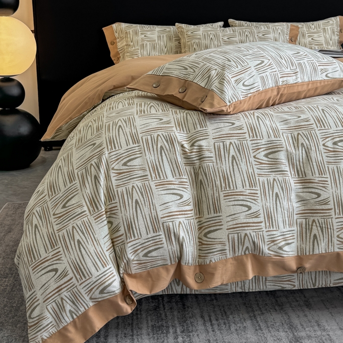 91家纺网 家纺一手货源 找家纺 麦田家纺 2025新款全棉纯棉轻奢加厚磨毛纽扣款四件套 几何