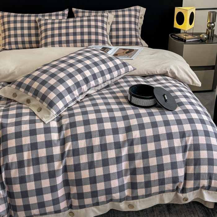 91家纺网 家纺一手货源 找家纺 麦田家纺 2025新款全棉纯棉轻奢加厚磨毛纽扣款四件套 乐享