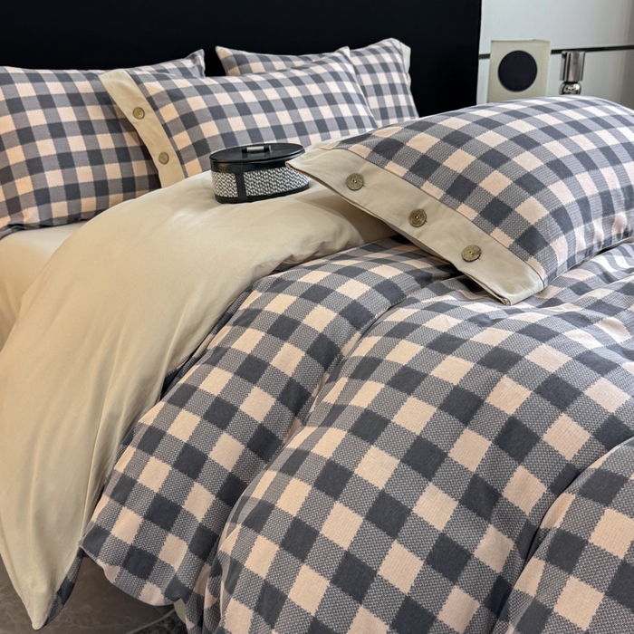 91家纺网 家纺一手货源 找家纺 麦田家纺 2025新款全棉纯棉轻奢加厚磨毛纽扣款四件套 乐享