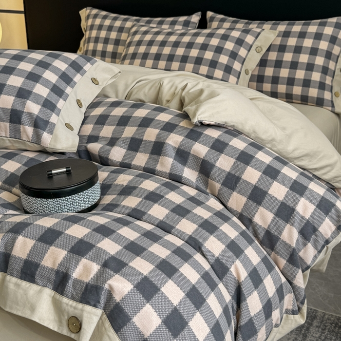 91家纺网 家纺一手货源 找家纺 麦田家纺 2025新款全棉纯棉轻奢加厚磨毛纽扣款四件套 乐享