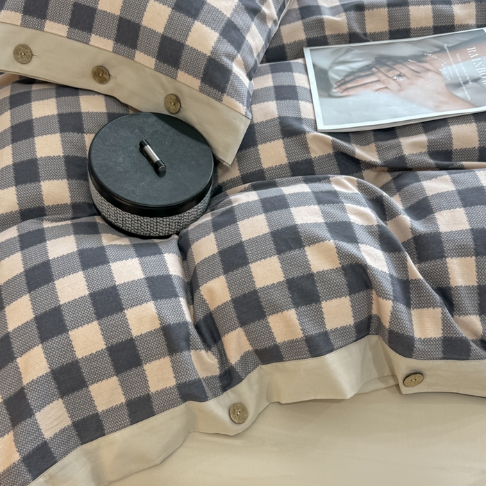 91家纺网 家纺一手货源 找家纺 麦田家纺 2025新款全棉纯棉轻奢加厚磨毛纽扣款四件套 乐享