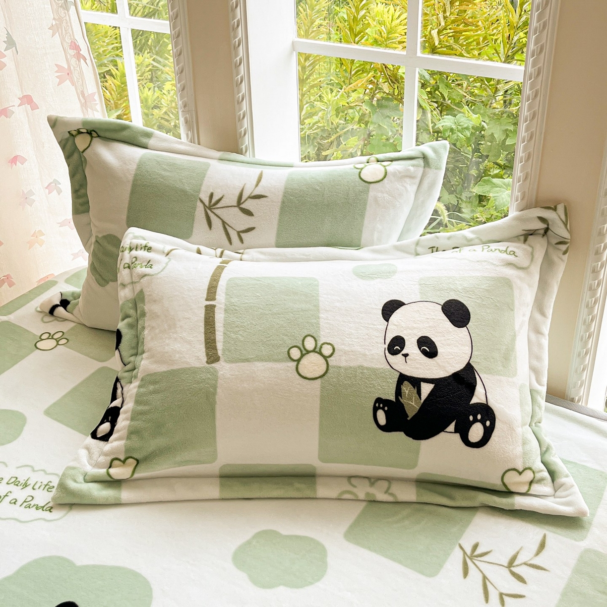 91家纺网 家纺一手货源 找家纺 雅萱-云貂绒毛毯法莱绒毛毯珊瑚绒毛毯羊羔绒毛毯 熊猫乐园-绿色