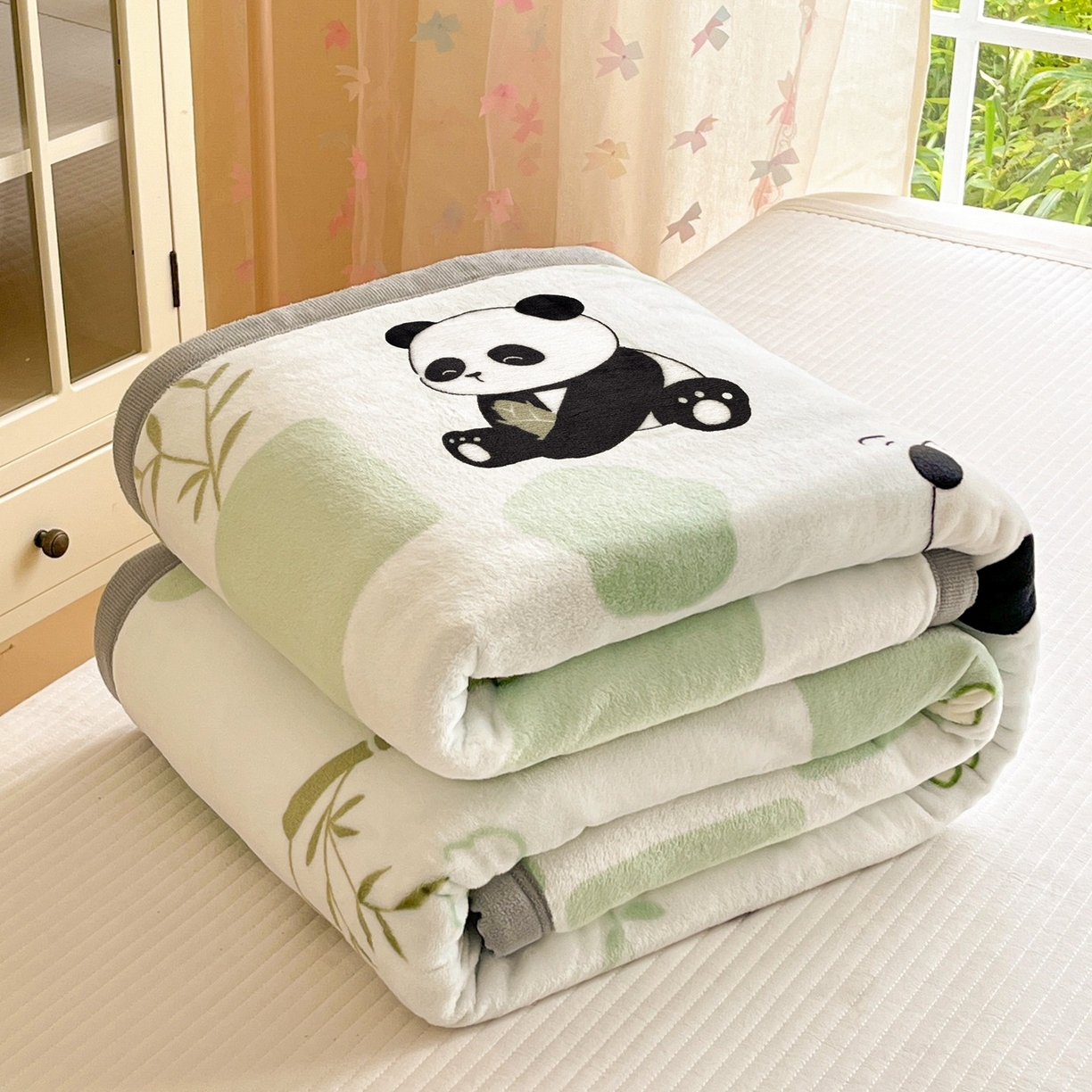 91家纺网 家纺一手货源 找家纺 雅萱-云貂绒毛毯法莱绒毛毯珊瑚绒毛毯羊羔绒毛毯 熊猫乐园-绿色