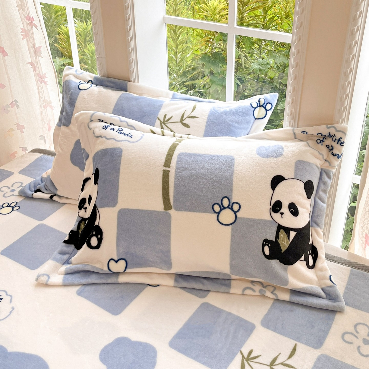 91家纺网 家纺一手货源 找家纺 雅萱-云貂绒毛毯法莱绒毛毯珊瑚绒毛毯羊羔绒毛毯 熊猫乐园-蓝色