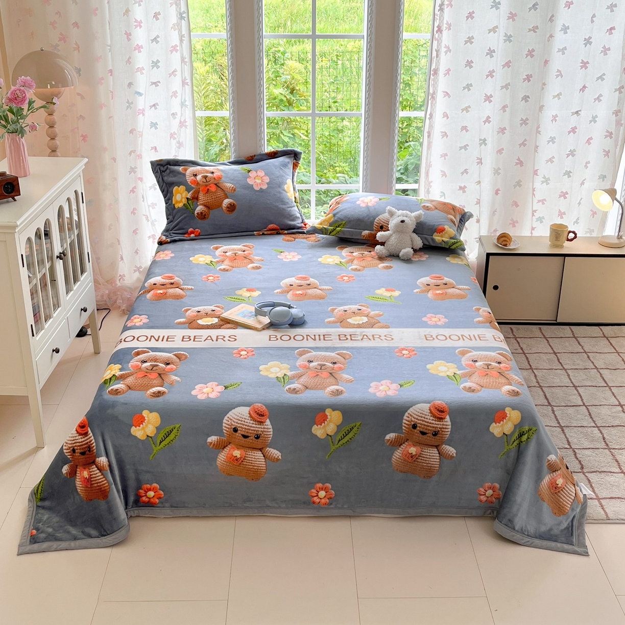 雅萱-云貂绒毛毯法莱绒毛毯珊瑚绒毛毯羊羔绒毛毯 奶油小熊-灰