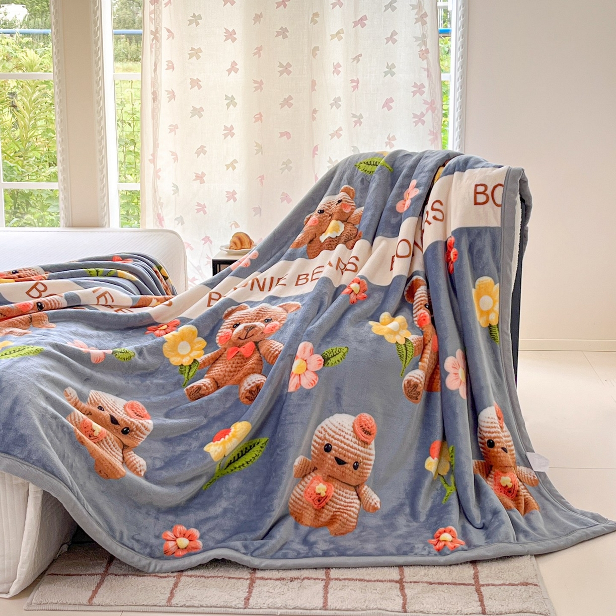 91家纺网 家纺一手货源 找家纺 雅萱-云貂绒毛毯法莱绒毛毯珊瑚绒毛毯羊羔绒毛毯 奶油小熊-灰