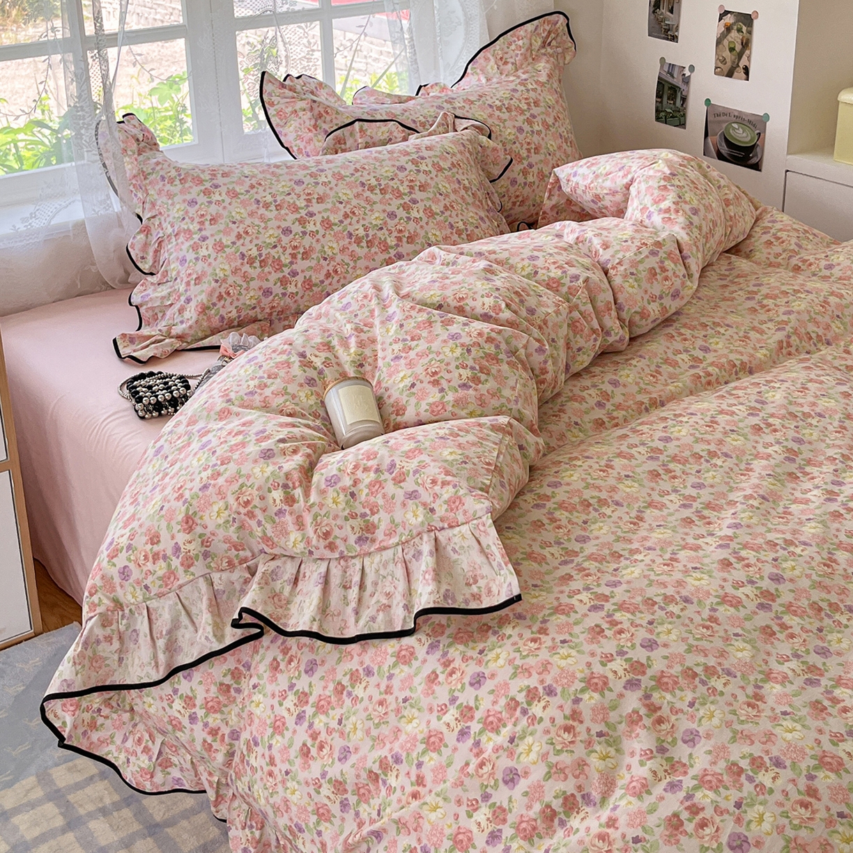 91家纺网 家纺一手货源 找家纺 （总）乐美家纺 2025新款韩版全棉纯棉印花花边四件套