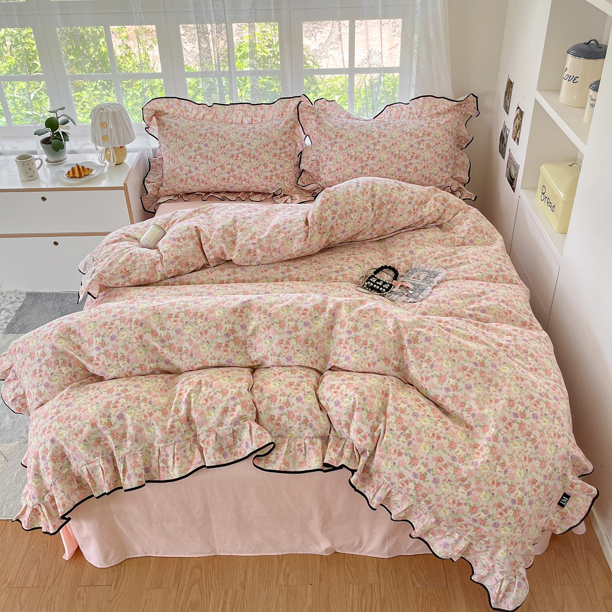 91家纺网 家纺一手货源 找家纺 （总）乐美家纺 2025新款韩版全棉纯棉印花花边四件套