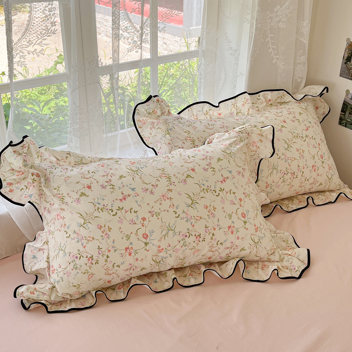 91家纺网 家纺一手货源 找家纺 乐美家纺 2025新款韩版全棉纯棉印花花边四件套 花蔓梦境