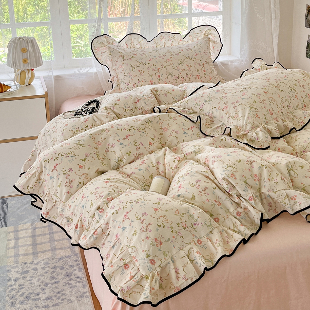 乐美家纺 2025新款韩版全棉纯棉印花花边四件套 花蔓梦境