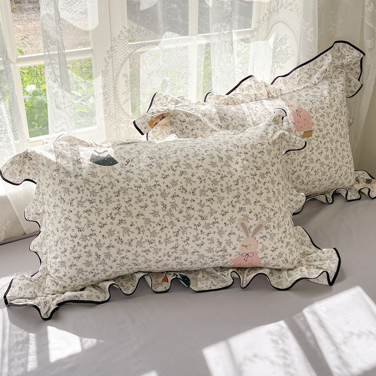 91家纺网 家纺一手货源 找家纺 乐美家纺 2025新款韩版全棉纯棉印花花边四件套 哆咪兔