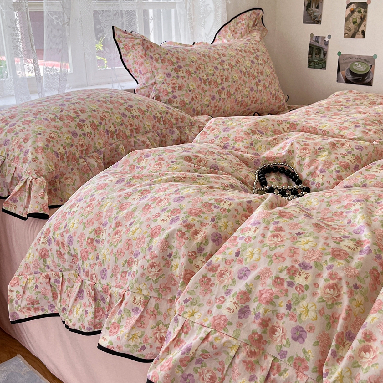 91家纺网 家纺一手货源 找家纺 （总）乐美家纺 2025新款韩版全棉纯棉印花花边四件套