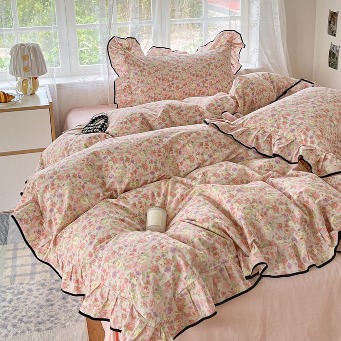 91家纺网 家纺一手货源 找家纺 （总）乐美家纺 2025新款韩版全棉纯棉印花花边四件套