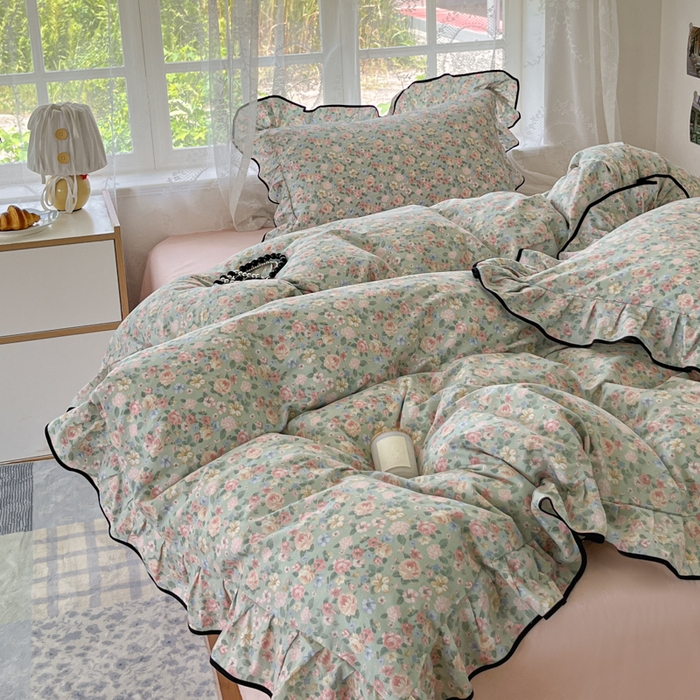 91家纺网 家纺一手货源 找家纺 （总）乐美家纺 2025新款韩版全棉纯棉印花花边四件套