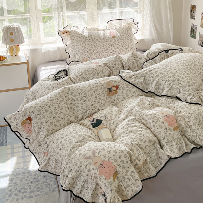 91家纺网 家纺一手货源 找家纺 （总）乐美家纺 2025新款韩版全棉纯棉印花花边四件套