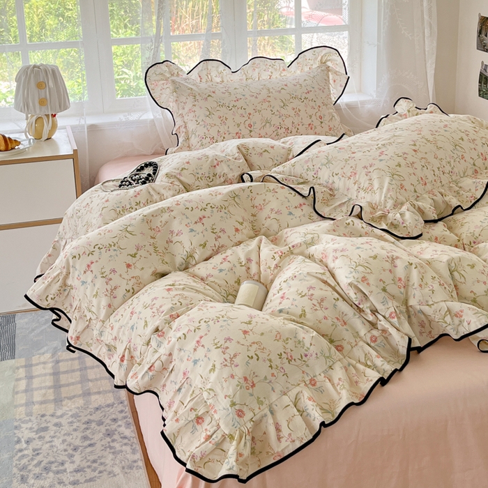 91家纺网 家纺一手货源 找家纺 （总）乐美家纺 2025新款韩版全棉纯棉印花花边四件套