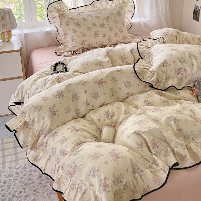 91家纺网 家纺一手货源 找家纺 （总）乐美家纺 2025新款韩版全棉纯棉印花花边四件套