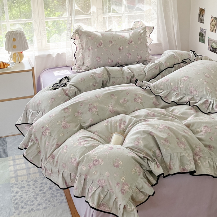 91家纺网 家纺一手货源 找家纺 （总）乐美家纺 2025新款韩版全棉纯棉印花花边四件套