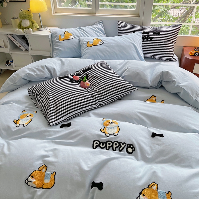 91家纺网 家纺一手货源 找家纺 （总）炫拼家纺 2025新款全棉纯棉磨毛卡通满版绣加厚纯棉四件套-米兜