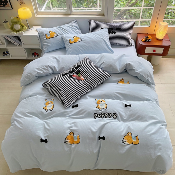 91家纺网 家纺一手货源 找家纺 （总）炫拼家纺 2025新款全棉纯棉磨毛卡通满版绣加厚纯棉四件套-米兜